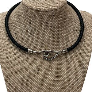 HERMES Jumbo: Braided Black/Silver Double Tour Bracelet #94